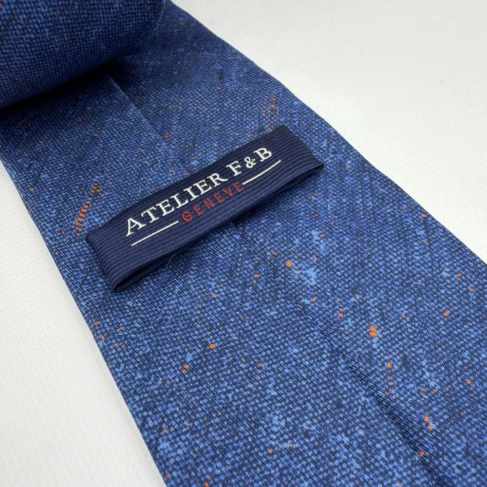 ATELIER F&B Blue Silk Necktie Abstract Pattern Made In France 3x60